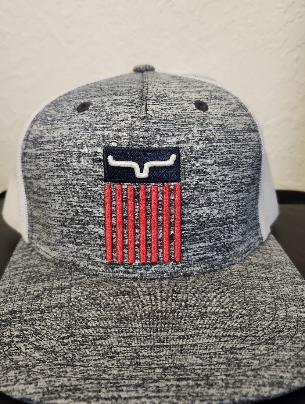 LJ RANCH WEAR: BOOT BARN. Men's Heather Grey Red-Strip Embroidered Trucker Hat